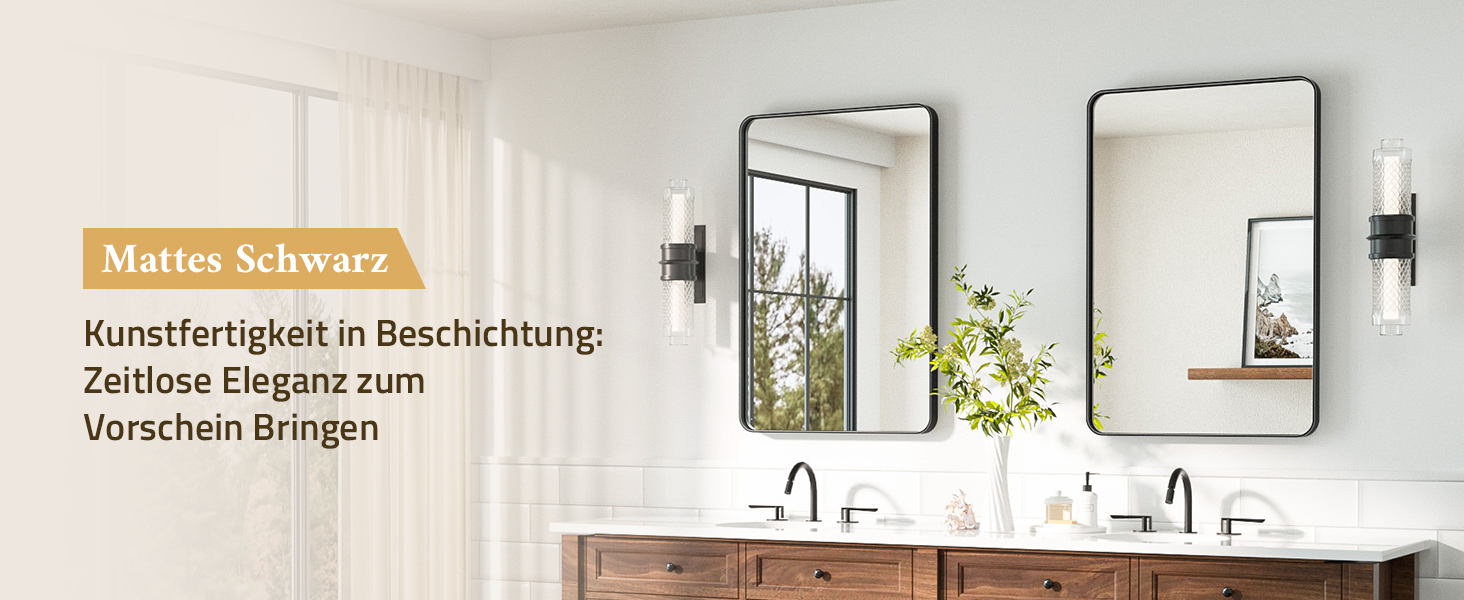 Дзеркало для ванної кімнати TETOTE 40x50 см, чорне, прямокутне, з металевим каркасом, з круглими кутами, для раковини, з загартованого скла