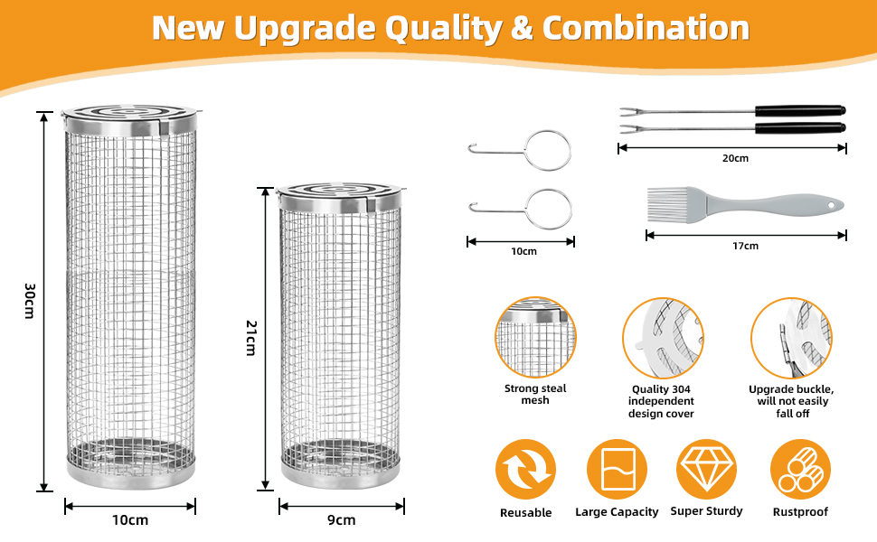 Кошик для барбекю 2 шт. и - аксесуари для барбекю з нержавіючої сталі для овочів, чіпсів, м'яса, риби, креветок (50 символів)