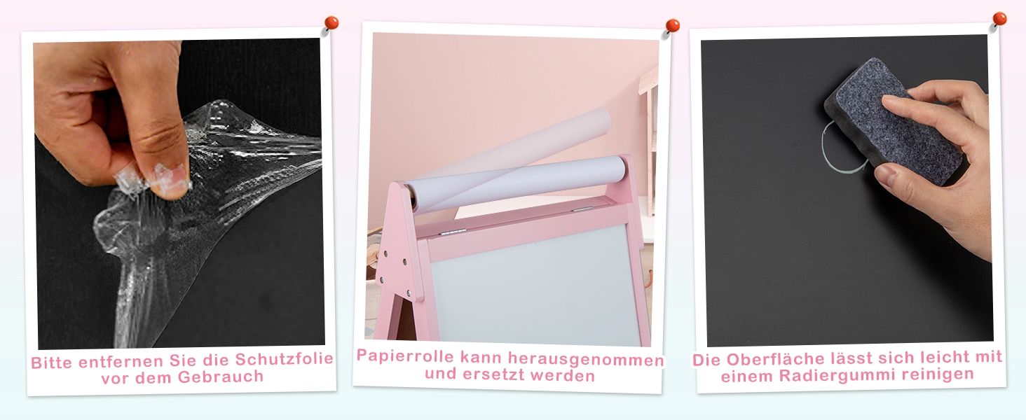 Дитяча мольберт DREAMADE 3 в 1 з магнітною дошкою, крейдою та рулоном паперу, для малювання та творчості, від 3 років (білий)