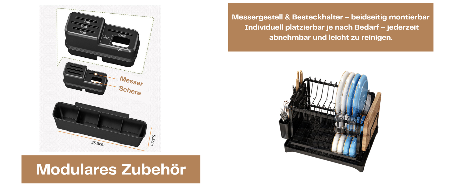 Сушарка для посуду нержавіюча сталь, 2-ярусна, з піддоном та відділенням для столових приборів, компактна для кухні