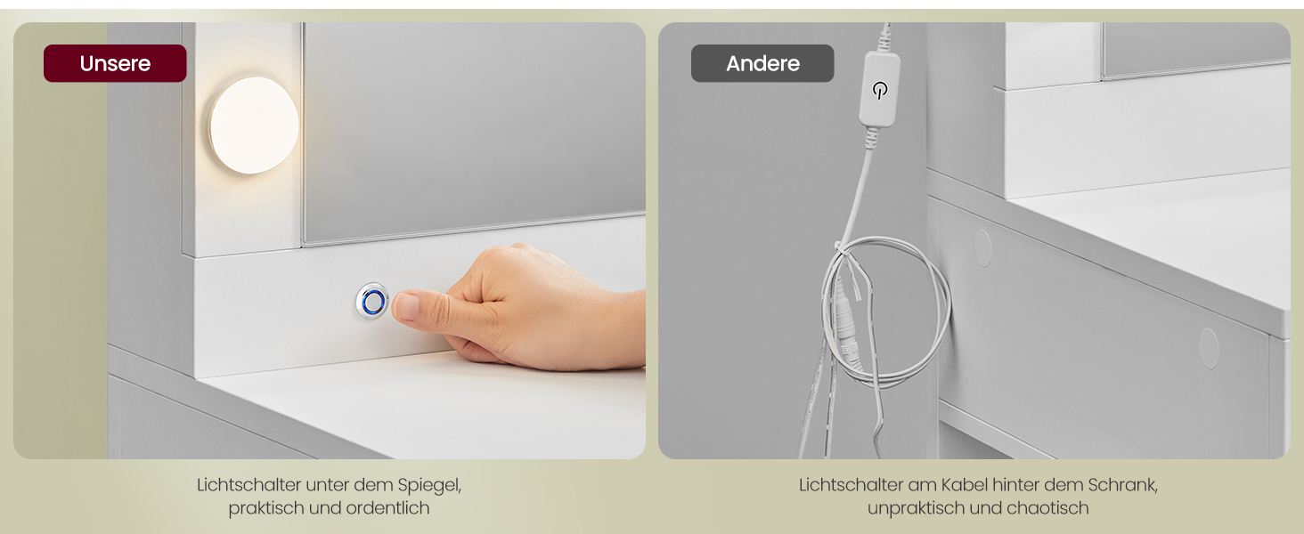 Трюмо VASAGLE з LED-підсвічуванням, дзеркалом та ящиками, 40 x 125 x 140 см, сучасний дизайн, колір