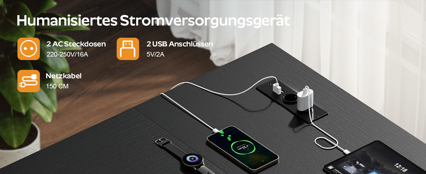 Кутовий стіл HLONONE з LED-підсвіткою та розетками, 110 x 80 см, з полицею, для комп'ютера, геймінгу, офісу, дому, білого (чорного) кольору