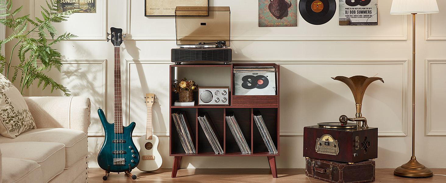 Стійка для платівок з полицями, органайзер для вінілових платівок на 300 альбомів, горіх