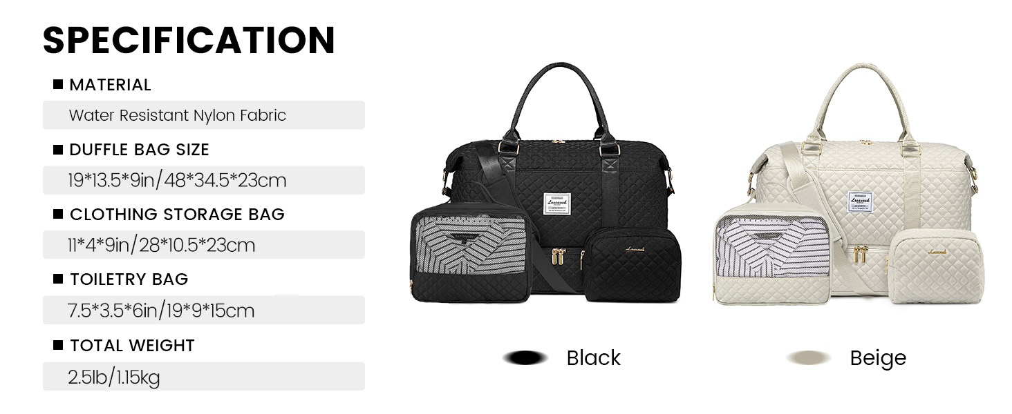 Спортивна сумка LOVEVOOK для жінок: велика дорожня сумка-мішок, weekender, з косметичкою, відділенням для взуття, водонепроникна, для подорожей, спортзалу, кемпінгу (M-3шт, Бежевий)