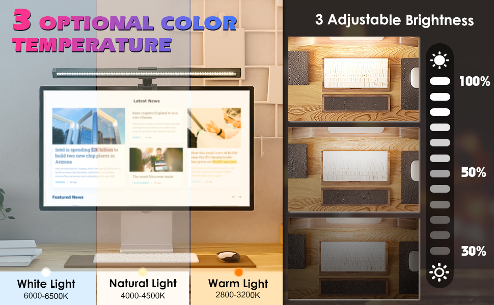 Лампа для монітора Anpro - світлодіодна стрічка з сенсорним керуванням, 3 колірні температури, регулювання яскравості, захист очей, сіра (7 кольорів)