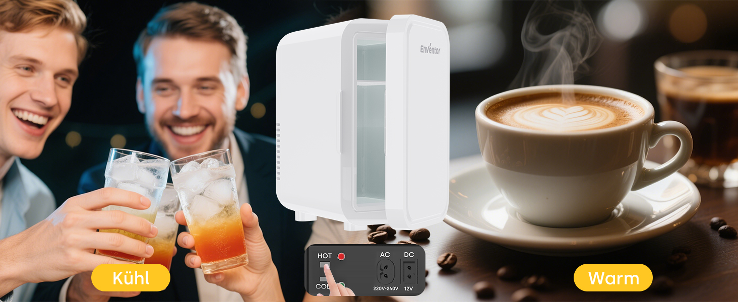 Міні-холодильник Enventor 6 л (8 банок), портативний охолоджувач та підігрівач, живлення AC/DC 12V для авто, спальні, косметики та напоїв, білий