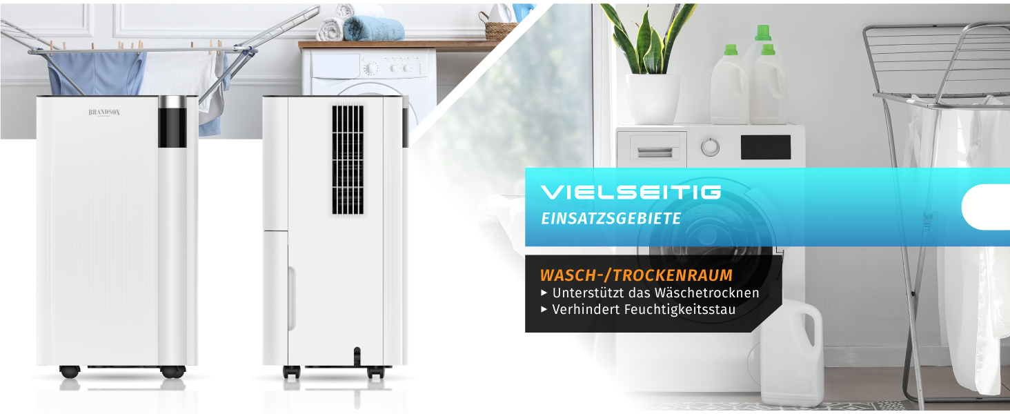 Електричний осушувач повітря Brandson з компресором, 12 літрів, Wi-Fi, з таймером, функцією відтавання, білий