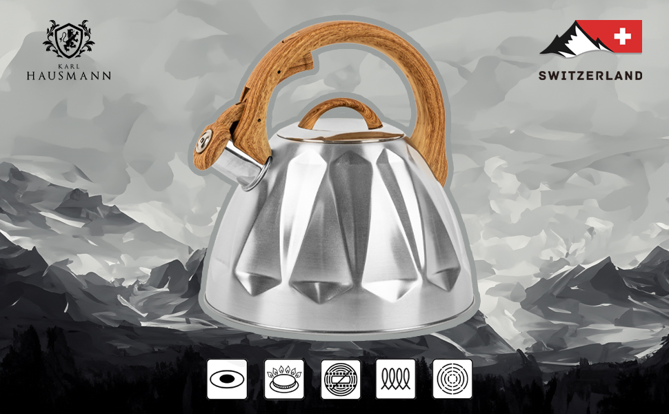 Чайник Karl Hausmann 3L з автоматичним свистком для індукційних, газових та електричних плит (нержавіюча сталь)