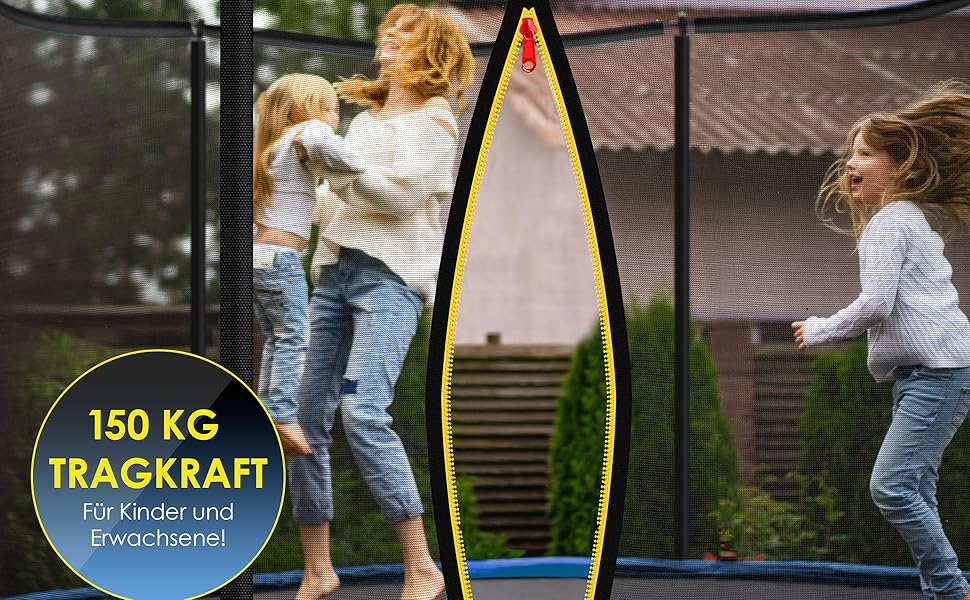 Батут KESSER Ø 427 см з сіткою, драбиною та захисним покриттям – для дітей, до 150 кг, блакитний