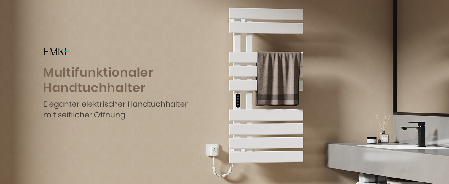 Електричний рушникосушар EMKE з Wi-Fi, 1000x500 мм, 320W, чорний (правий)
