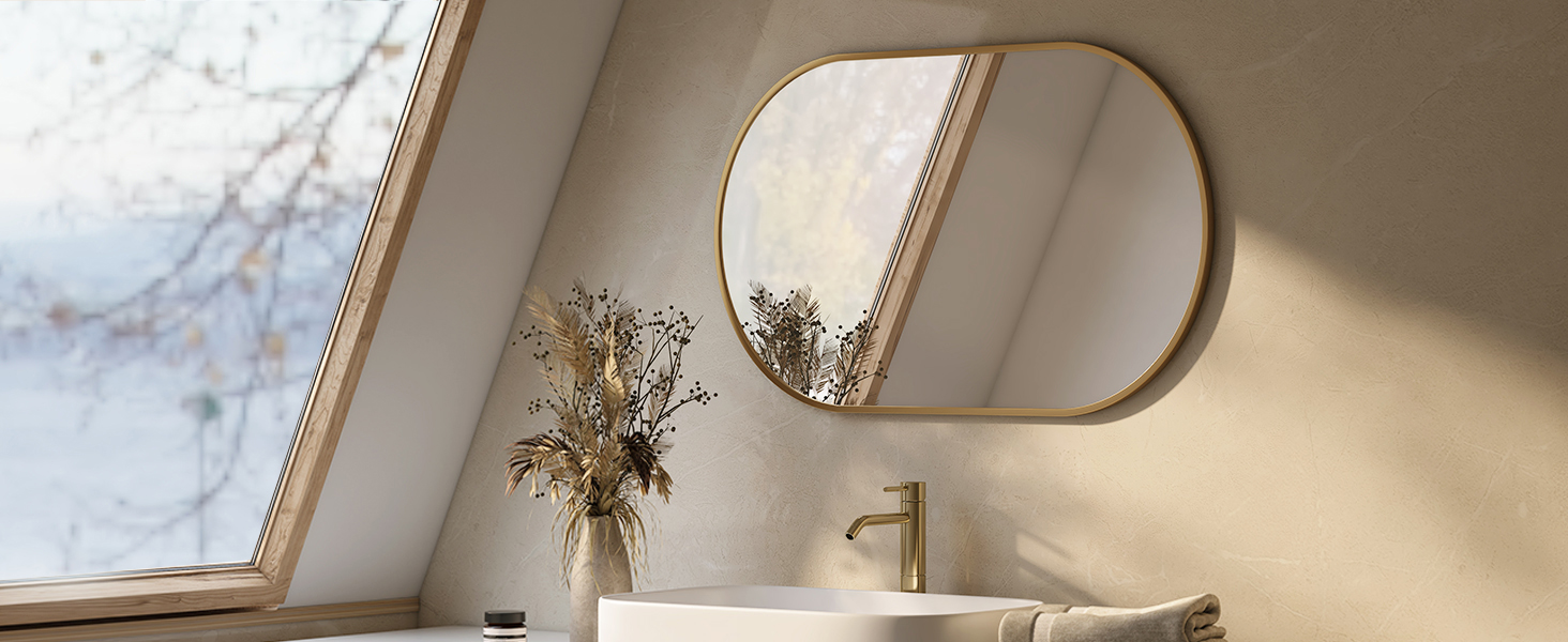 Дзеркало овальне EMKE Badspiegel Oval 45x60 см з золотим обрамленням для ванної кімнати