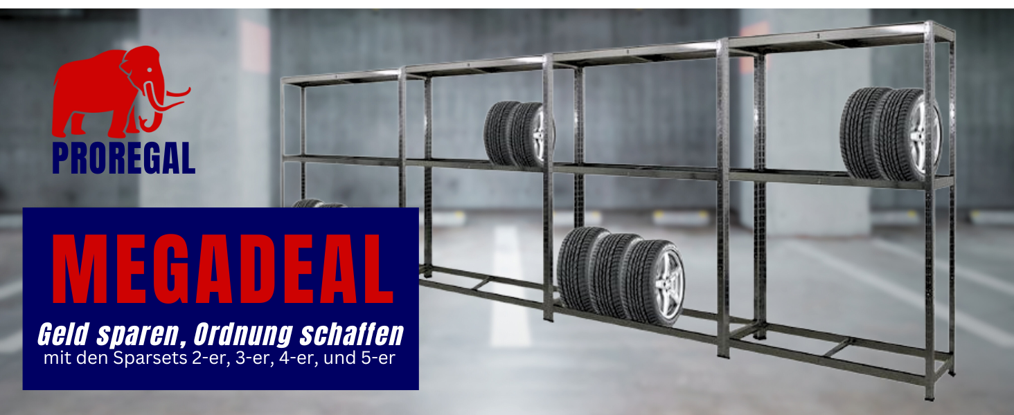 Стелаж для шин PROREGAL Ragnar, 180x120x40 см, 2 рівні, до 8 шин, з полицею, 265 кг на полицю, оцинкований, для гаража, складу, підвалу