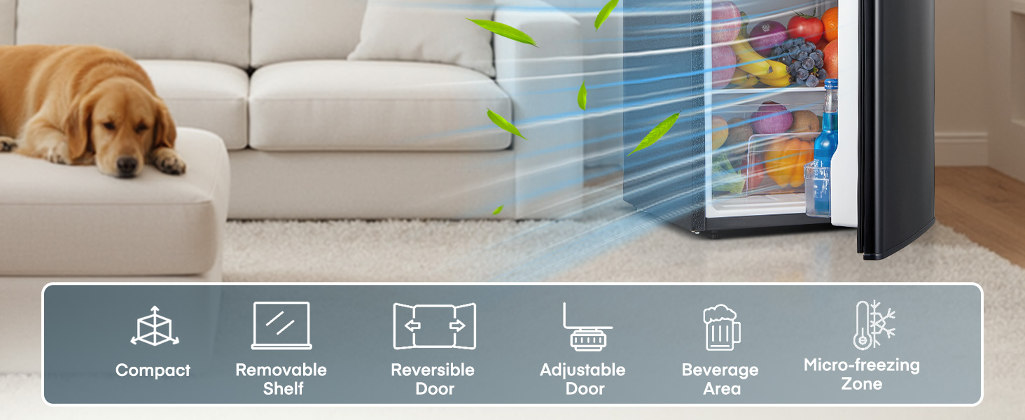 Компактний холодильник FOHERE на 90л з морозильною камерою, відділенням для овочів та 7 рівнями регулювання температури, чорний