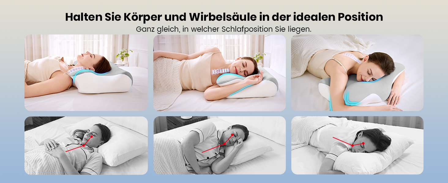 Ортопедична подушка з піни Memory Foam 2-в-1, 60x41.5x10/12 см, біла/сіра - для сну на боці, спині, животі