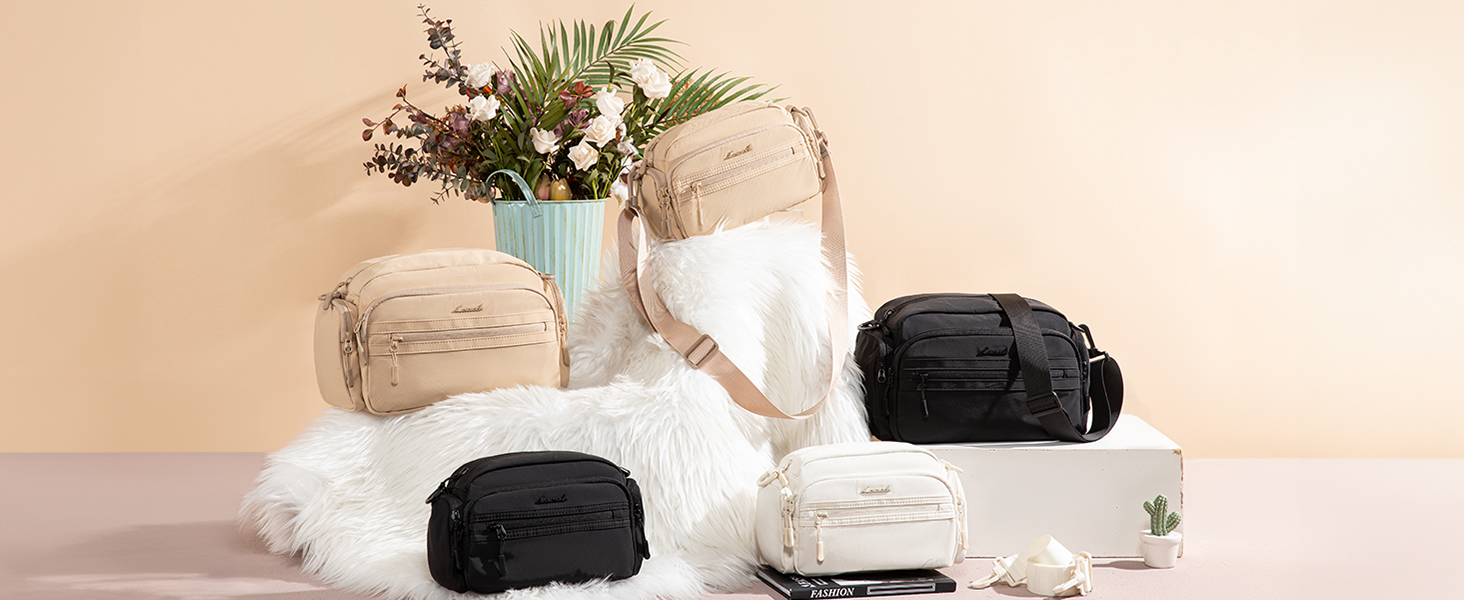 Сумка на плече LOVEVOOK для жінок, чорна сумка через плече середнього розміру з багатьма відділеннями, легка сумка-месенджер для подорожей, офісу, вечірки, відпочинку, бежева