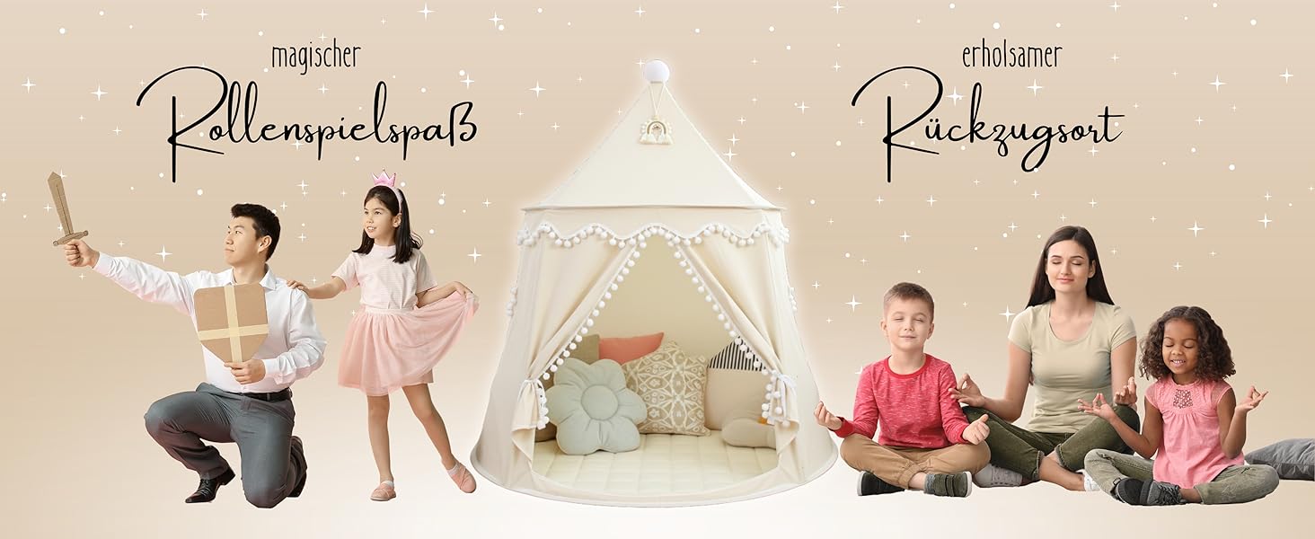 Дитячий намет LIONHERZ® DAS ORIGINAL: принцесин замок з бавовни та льону | з фібергласовими штангами та сумкою для перенесення | стабільний намет-тіпі для дівчаток (без аксесуарів)