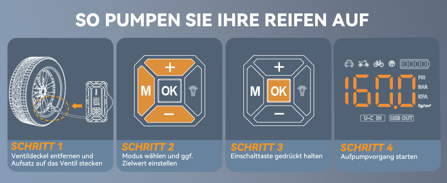 Портативний пусковий пристрій 8000A з повітряним компресором 160 PSI для бензинових та дизельних двигунів (до 10л), з дисплеєм та аварійною світлодіодною лампою