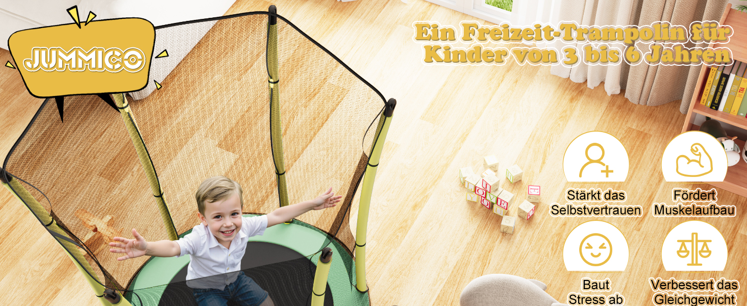 Батут дитячий JUMMICO з захисною сіткою Ø145 см, до 50 кг, для дітей від 3 років, жовтий