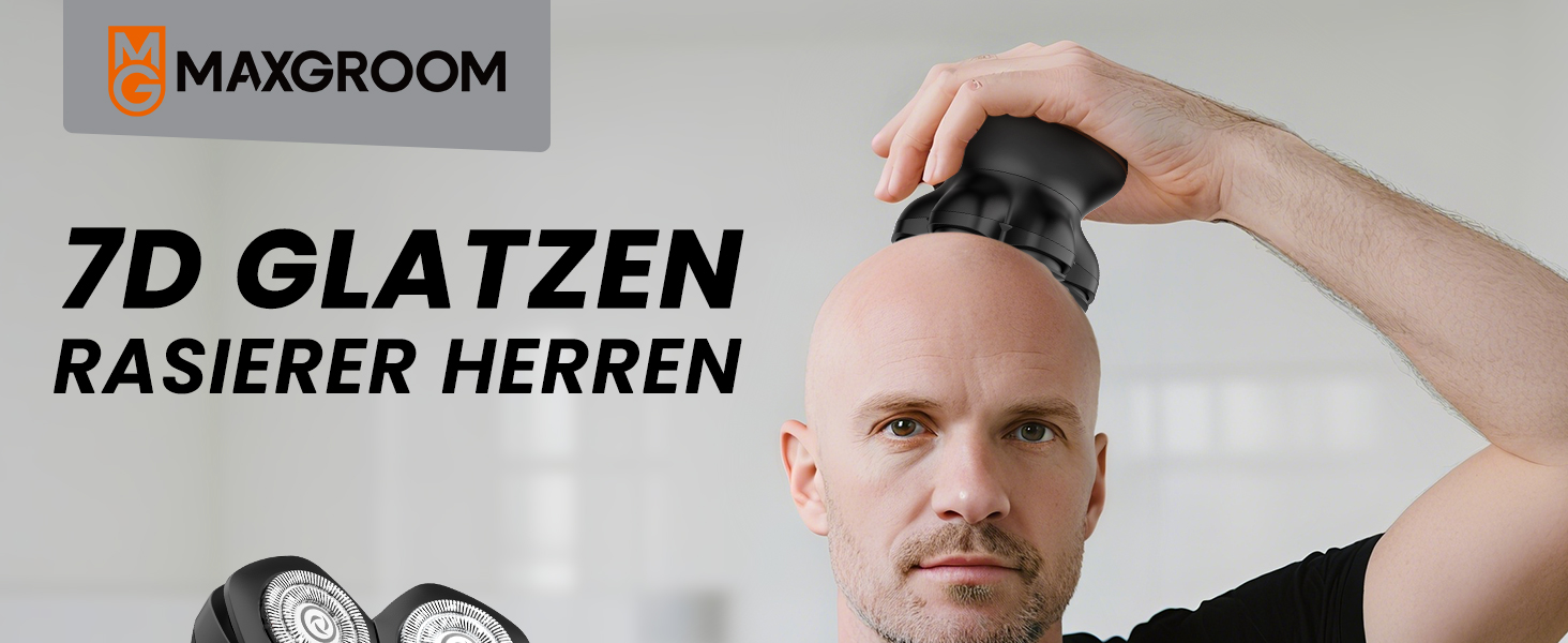 Машинка для гоління голови MAXGROOM Herren 7D, водонепроникна IPX6, з USB-C зарядкою, чорна