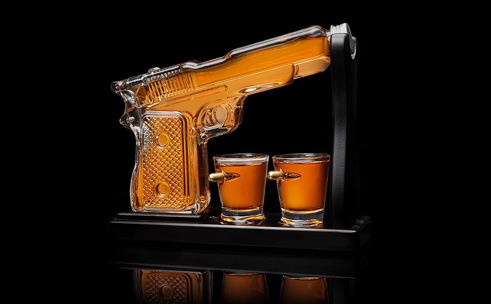 Набір для віскі: карафа, пістолет-карафа, гвинтівка-карафа, скляний набір для віскі чорного кольору