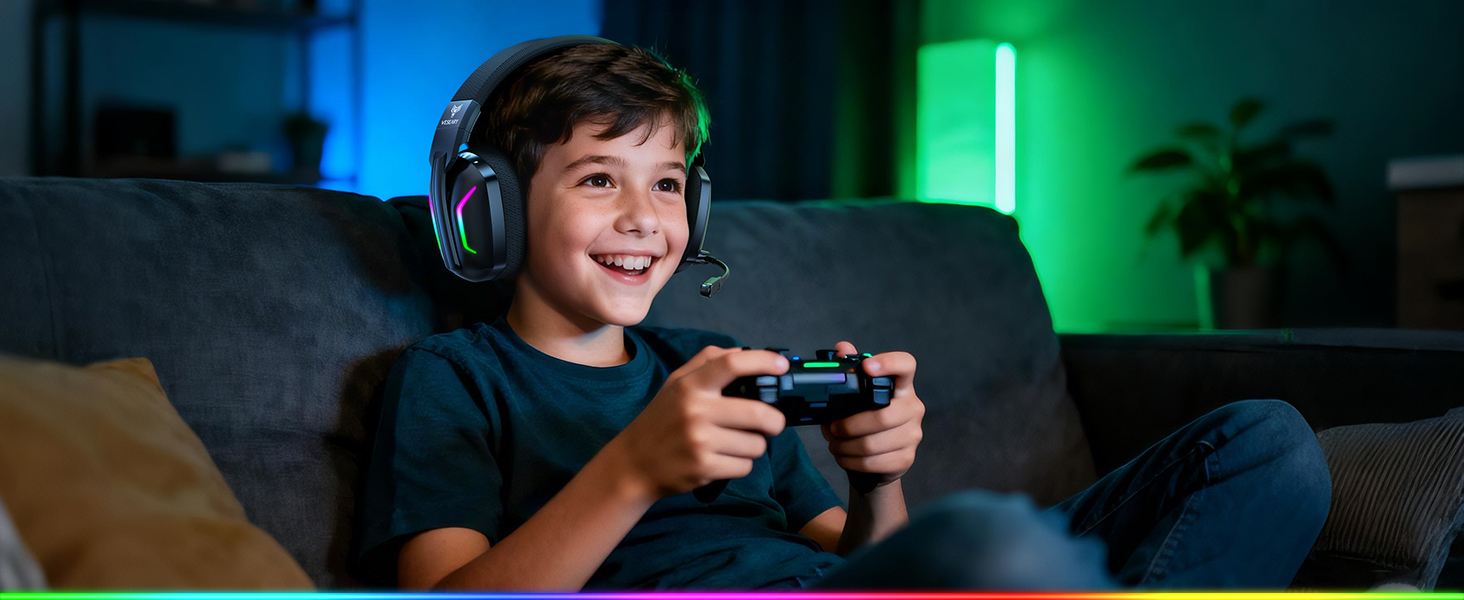 WG1 Bluetooth ігрова гарнітура з мікрофоном, бездротова, 2.4G, для PS5, PS4, PC, Switch, Mac, з LED підсвічуванням, шумозаглушення, 50 годин роботи, Satinweiß (Upgrade-Xbox, Quantum White)