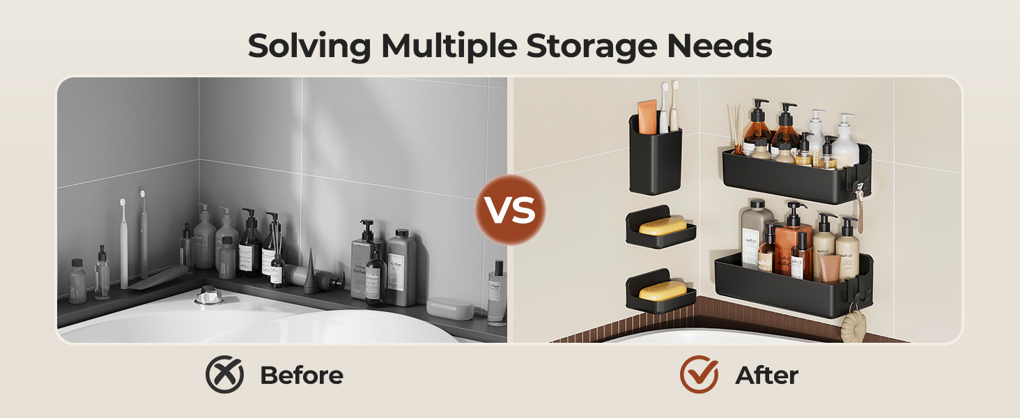 Поличка для душу Orimade без свердління, нержавіюча сталь, 5 шт., тримач для шампуню, велика місткість, чорний ABS пластик, 5 шт.