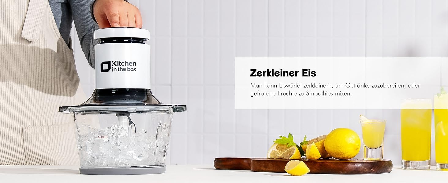 Електричний подрібнювач Zerkleinerer 400W з двома чашами 2л + 2л та двома лезами з нержавіючої сталі для м'яса, овочів, фруктів - білий