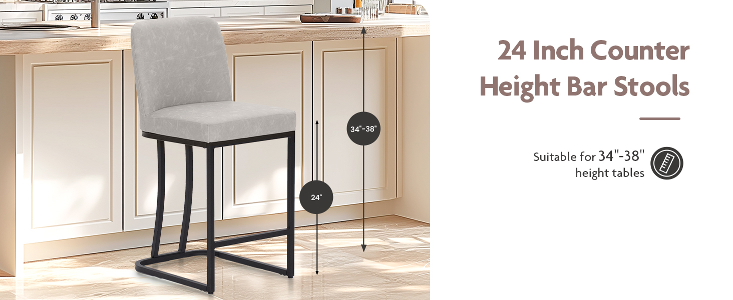 ALPHA HOME Барний стілець 2 шт. з металевим каркасом, спинкою та м'яким сидінням для кухні, бару або їдальні, світло-сірий