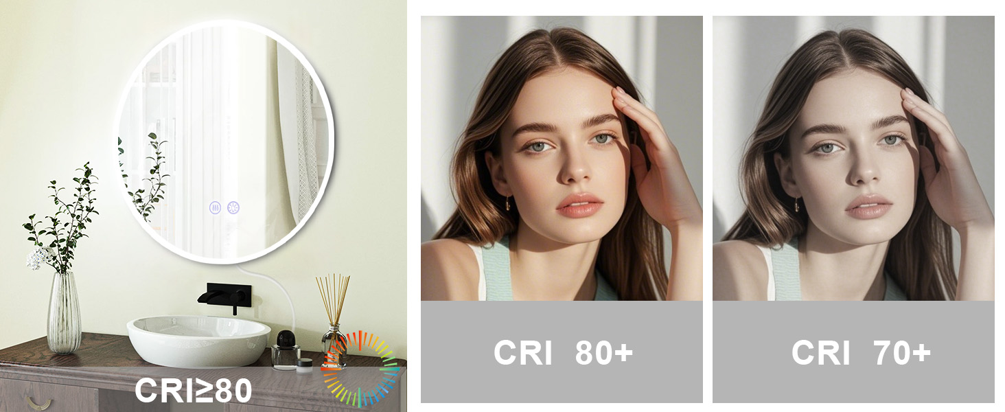 Дзеркало для ванної кімнати кругле LED з підсвічуванням 60 см, IP44. Кругле дзеркало з LED підсвічуванням для ванної кімнати, сенсорне керування, 60x60 см