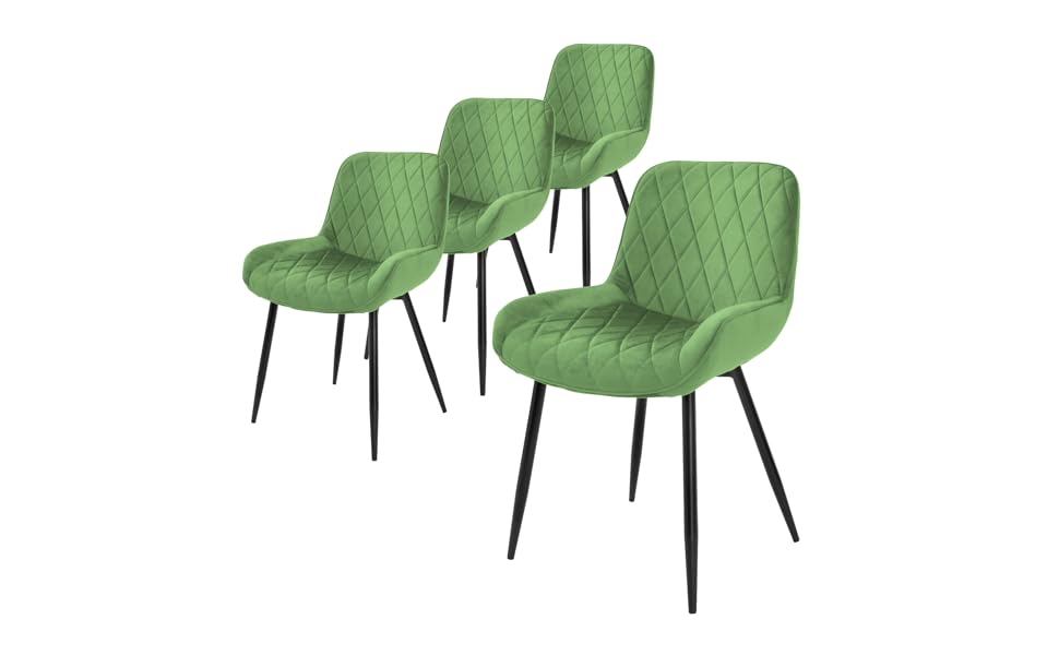 Крісла для обідньої зони ML-Design: обідні крісла з підлокітниками та спинкою, темно-зелені, з велюровим сидінням та металевими ніжками (4 шт.)