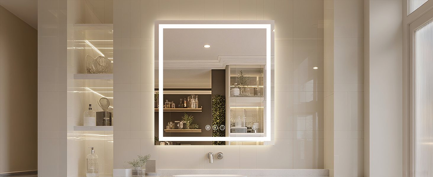 LED дзеркало для ванної кімнати 60x80 см з підсвічуванням, сенсорне керування, регулювання яскравості, 3 кольори світла, антизапар, IP44, вертикальна/горизонтальна орієнтація