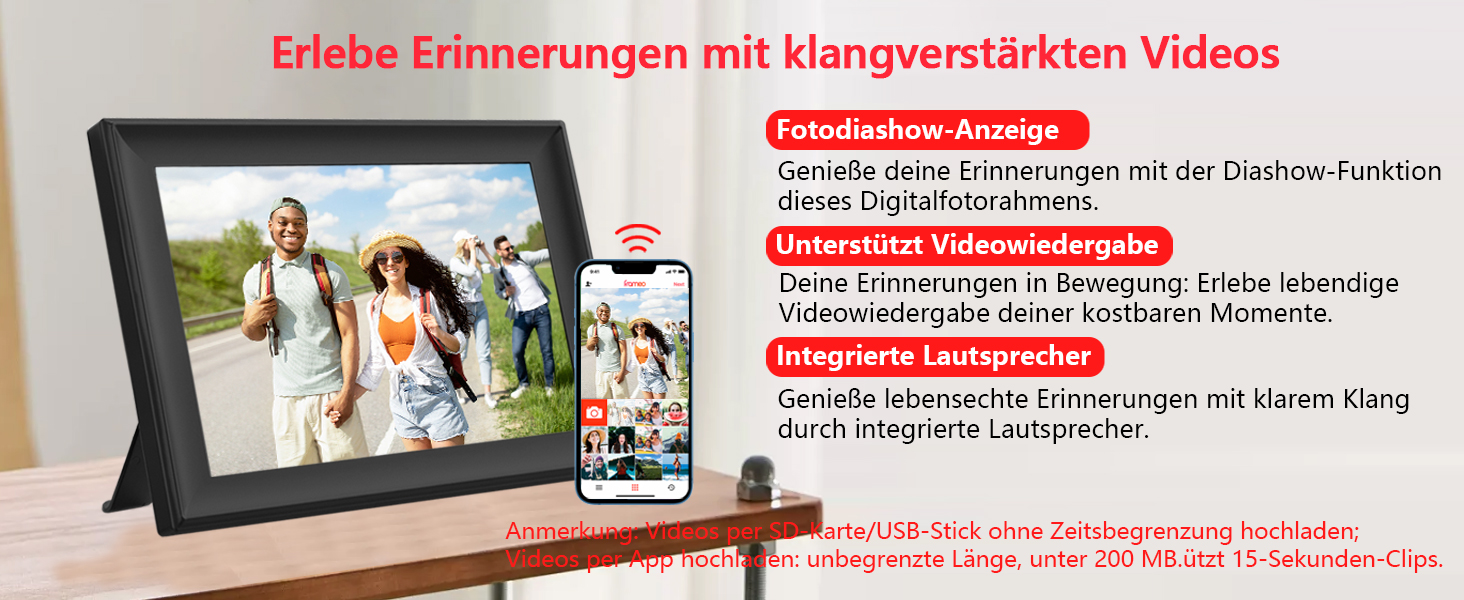 FRAMEO Цифровий фоторámеn 15.6 дюймів WiFi, IPS, FHD 1920x1080, 32GB, сенсорний екран, автоповорот, для стін, фото/відео через додаток FRAMEO