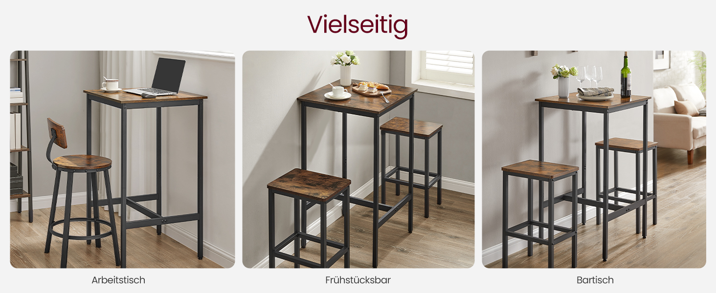 Столик барний VASAGLE, кухонний, для вітальні, 60x60x106 см, сталевий каркас, індустріальний дизайн, вінтажний колір, проста збірка LBT035K01