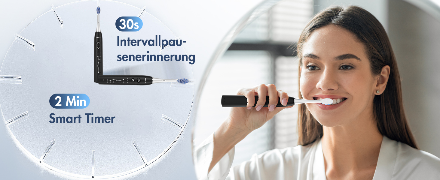 Електрична зубна щітка Sonic з 6 режимами, 3 інтенсивностями, 40000 вібрацій/хв, IPX7, акумулятор 90 днів, таймер, для подорожей, чорна