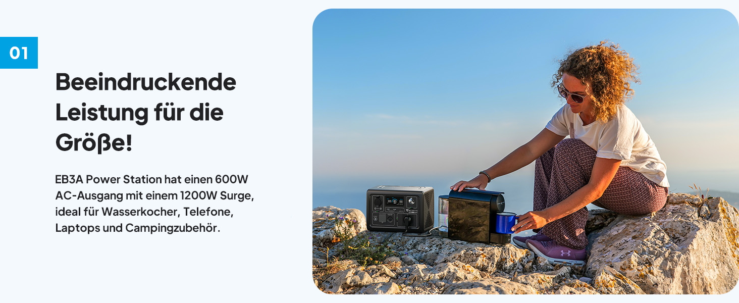 Портативна електростанція BLUETTI EB3A 268Wh: акумулятор LiFePO4, 600W (1200W пікова потужність), для кемпінгу та дому