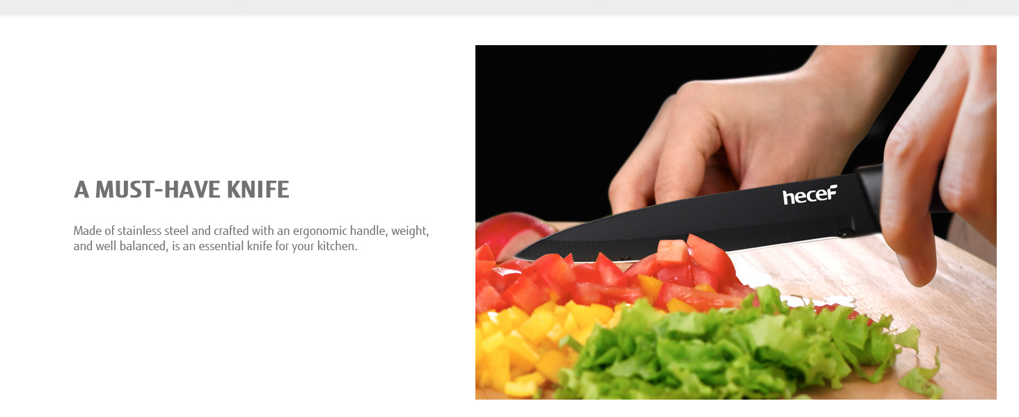Набір кухонних ножів Hecef 15 предметів з бруском, чорний колір, антипригарне покриття, можна мити в посудомийній машині, самозаточуваний брусок, ергономічні ручки, набір ножів для кухні для початківців та кулінарів-ентузіастів (3 шт)