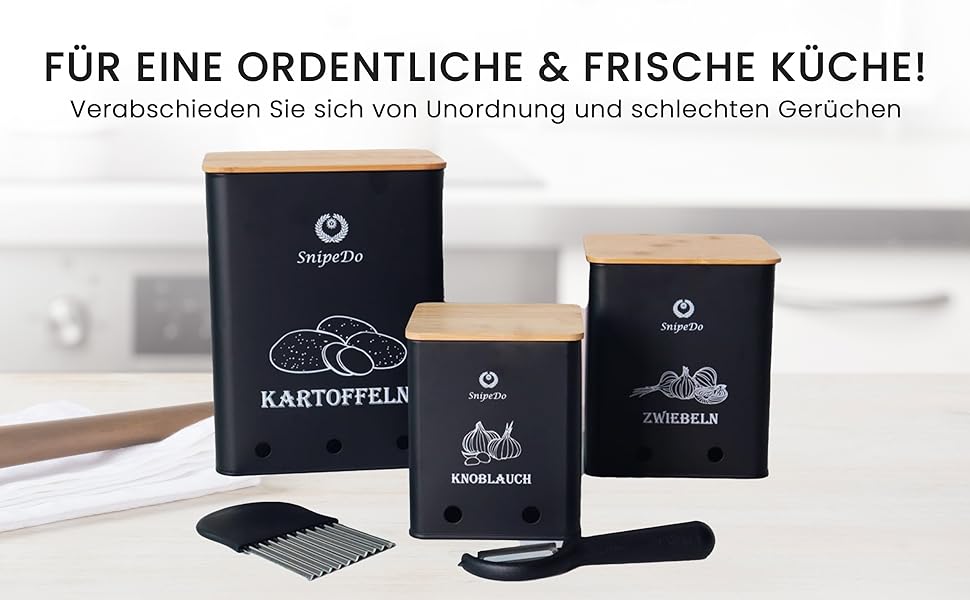 Набір коробок для зберігання картоплі, цибулі та часнику – 3 шт. Металеві овочеві контейнери з картопляницею та очищувачем – чорний колір