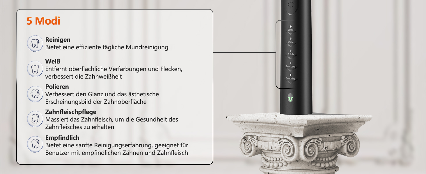 Електрична звукова зубна щітка Ritter - 5 режимів, 40000VPM, IPX7, акумулятор до 90 днів, таймер, чорний