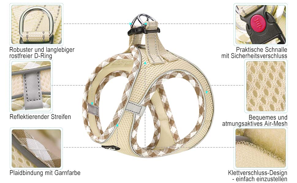 Набір Шлейки і повідця haapaw, регульована світловідбиваюча шлейка для цуценят з товстим м'яким жилетом для дуже маленьких / маленьких собак середнього розміру бежевого кольору XL (груди 50,8-59,6 см, Вага 8,2-12,7 кг), без натягу, регульована світловідбиваюча шлейка для цуценят з товстої підкладкою бежевого кольору XL (розмір грудей 5,8 - 59,6 см, Вага 8,2 - 12,7 кг)