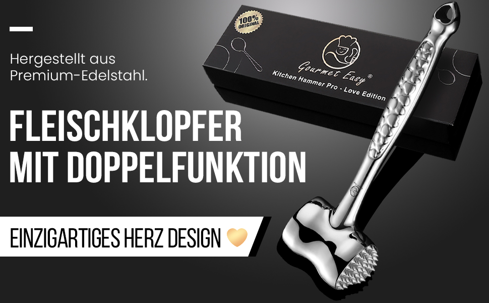 Ніж для відбивання м'яса з нержавіючої сталі | Оригінальний дизайн | Подвійний молоток для відбивання відбивних, котлет, стейків | М'ясний молоток з 5-річною гарантією | Серія подарунків Love Edition