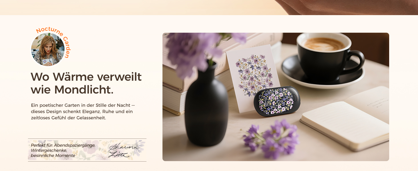 Електричні грілки для рук Ocoopa 2 шт. з магнітною основою, 5000mAh, 3 режими нагріву, компактні, для рукавичок, сумок, зимові аксесуари, подарунок для чоловіків та жінок (Lila_Weiß, Painted in Bloom (Ocoopa x Artist in Bloom)_Schwarz)