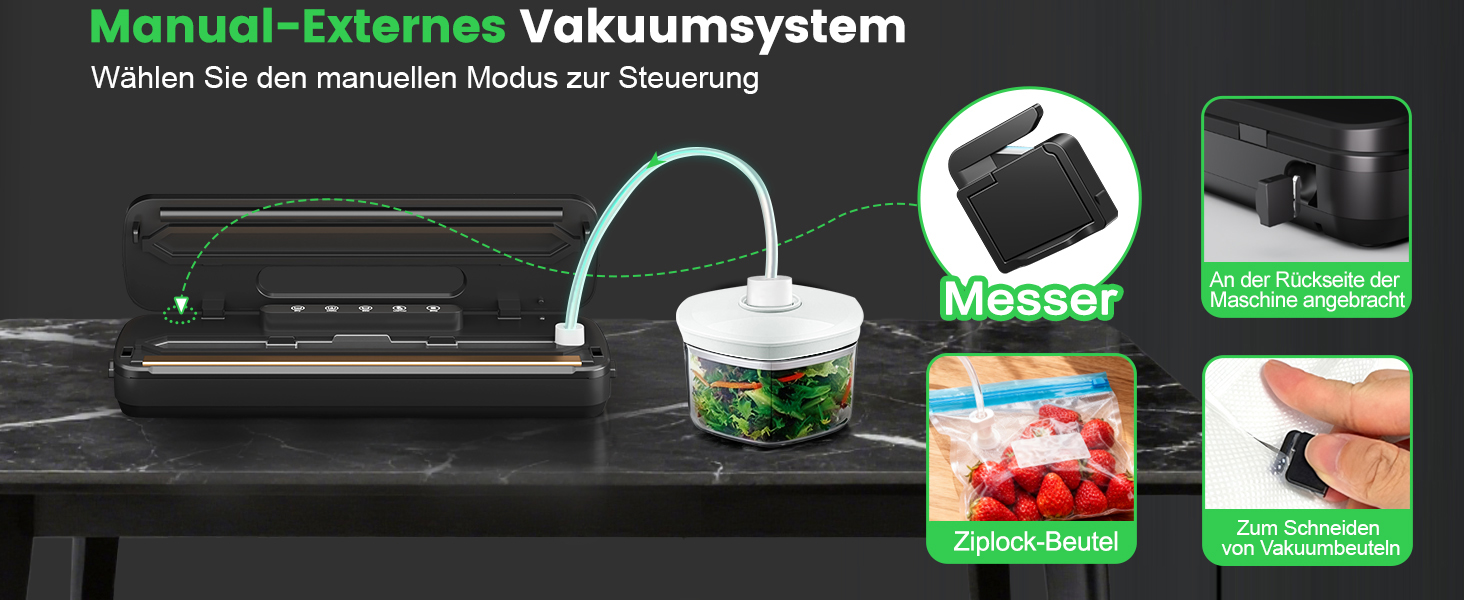 Вакууматор Raycial 7 в 1, вакуумний пакувальник для продуктів 145 Вт, пристрій для запаювання пакетів з набором мішків та шлангом, чорно-сріблястий