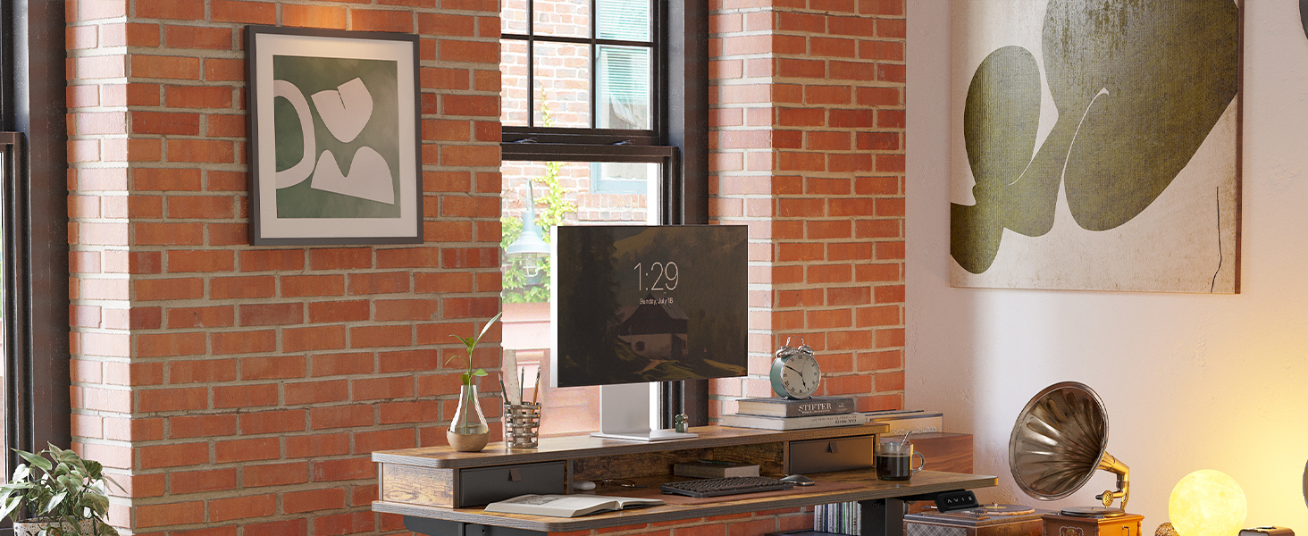 FEZIBO Регульований за висотою електричний стоячий стіл з подвійним ящиком, 120 x 60 см, офісний стіл для дому, стіл-трансформер, комп'ютерний стіл, коричневий 120 × 60 см, коричневий