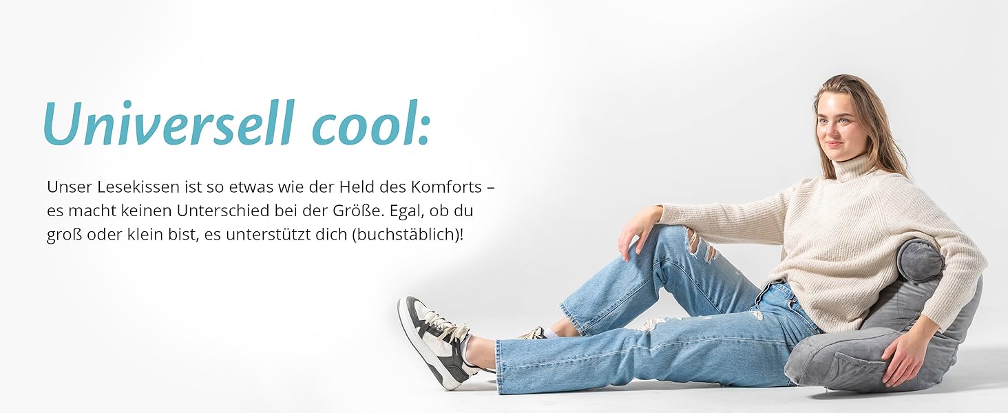 Подушка для читання Ella Lesekissen для ліжка та дивана з знімною подушкою для шиї - подушка для спини - подушка для читання з піною з пам'яті з підлокітниками, ідеально підходить для читання, перегляду телевізора, лінощів або як підтримка спини - сіра