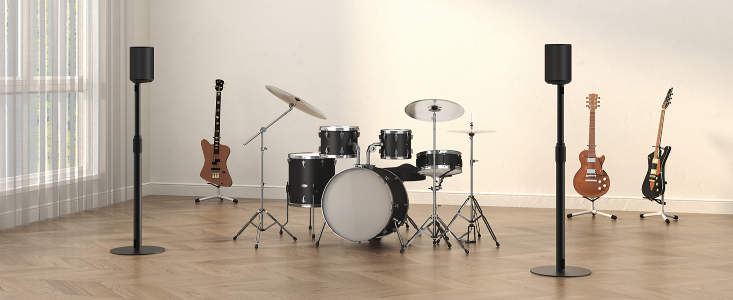 Підставка для колонок Sonos Era 100 та 300, регульована висота (68,2-106,8 см), з інтегрованим кабельним менеджментом, стабільна металева конструкція (5 кг вантажопідйомність), 1 пара (2 шт), чорний