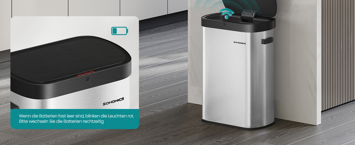 SONGMICS Відро для сміття з сенсором, автоматичне, 50 л, відкриття рухом руки або дотиком, Softclose-кришка, сталь, з 15 мішками для сміття, LTB640B02 (металік срібло + чорний)