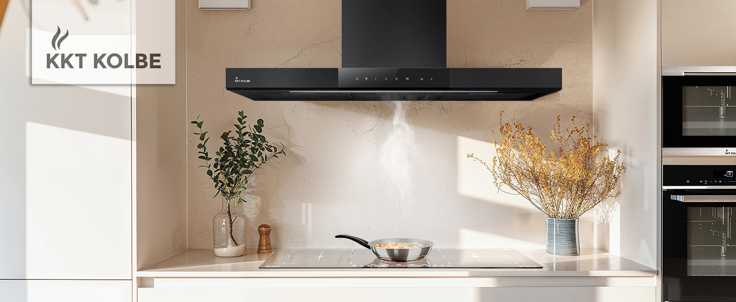 Витяжка кухонна KKT KOLBE FLAT6006ED настінна, 90 см, нержавіюча сталь та чорне скло, з WLAN, сенсорним керуванням та режимами відведення/рециркуляції повітря