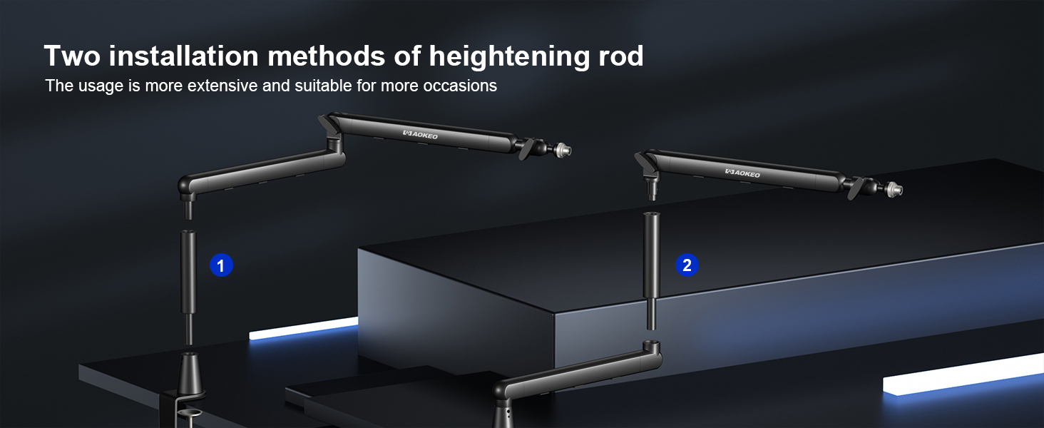 Мікрофонний стійкий тримач Aokeo AK-55 для столу, низькопрофільний, регульований, сумісний з Aokeo Yeti, Snowball iCE, HyperX QuadCast, SoloCast, Elgato Wave (Чорний)