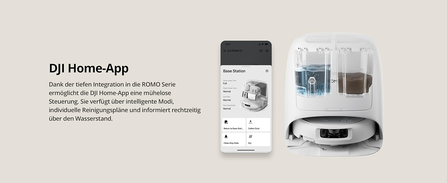 Робот-пилосос DJI Robo S з функцією миття підлоги, 25 000 Па потужність всмоктування, розпізнавання перешкод рівня дрона, два роботизовані руки, 200 днів без обслуговування, автоматичне очищення та сушіння моп-насадки DJI Robo S (версія з баком для води)