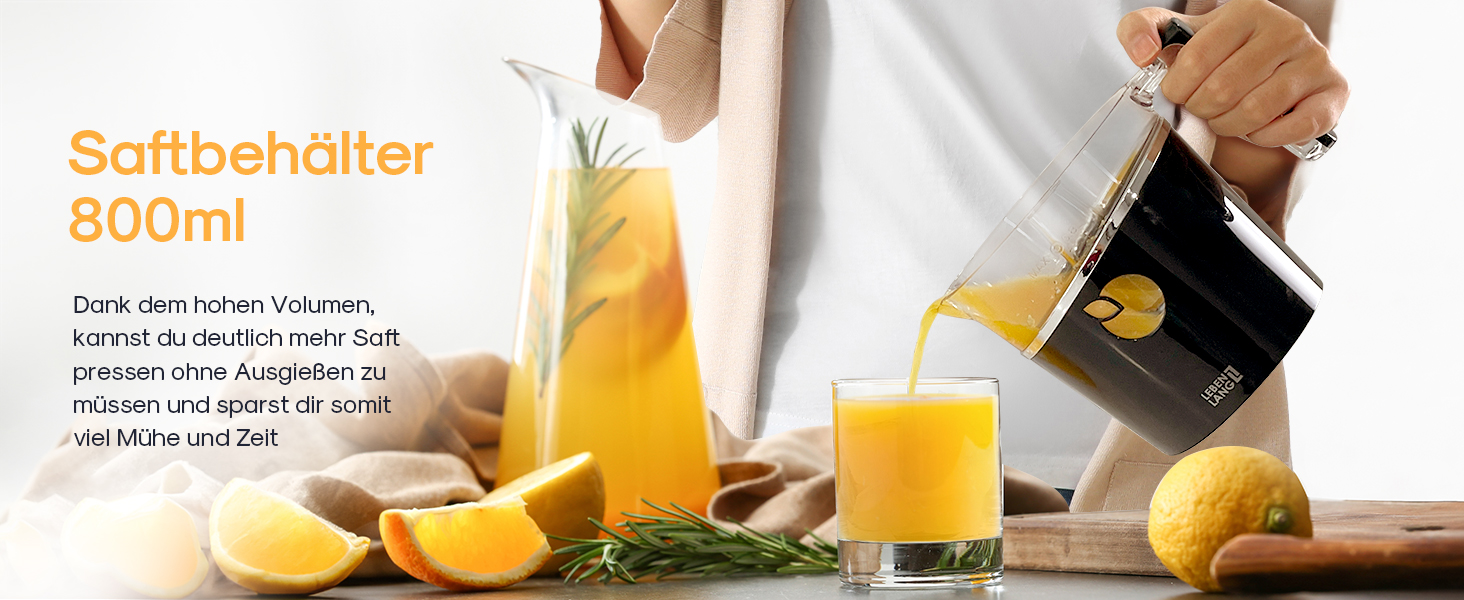 Електрична соковитискачка LEBENLANG 800мл з регульованим ситом: для цитрусових, апельсинів, лимонів та інших фруктів. Чорний колір